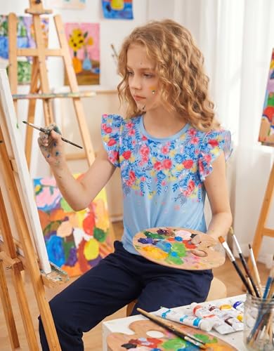 Image of Arshiner Girls Shirt - Short-Sleeve Twist Front T-Shirt for Girls with Cute Flying Sleeves - Summer Blouse Tunic Tee Tops