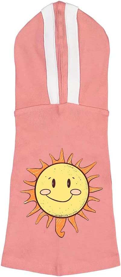 Graphic Sun Dog Shirt with Hoodie - Cute Cartoon Dog Hoodie - Cute Design Dog Clothing - Pink White, S