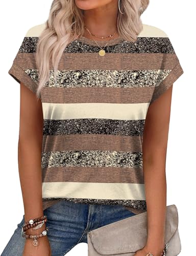 Image of Alaroo Womens Summer Tops Short Sleeve Shirts Crew Neck Cute Trendy Tunic Blouses (S-3XL)