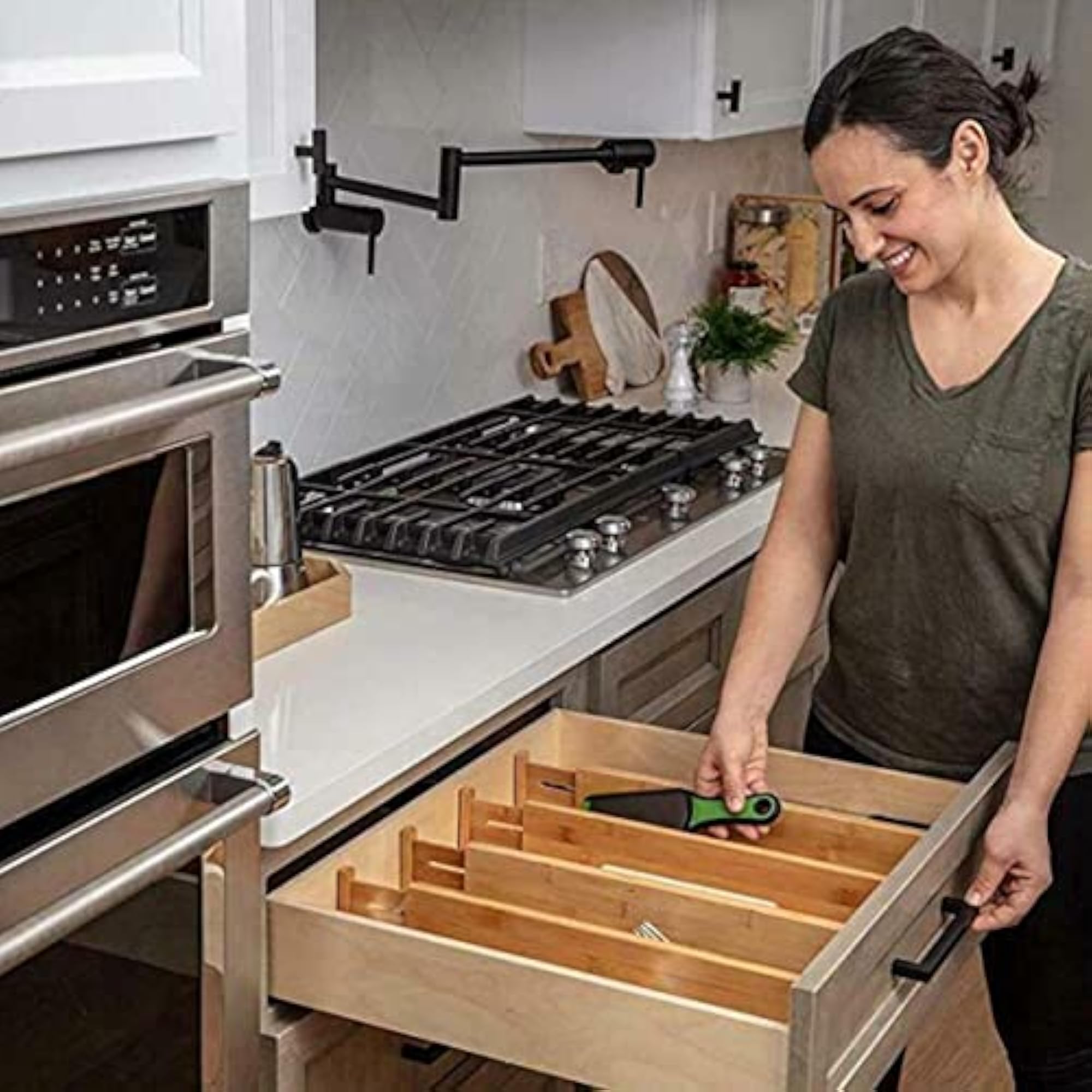 Expandable Bamboo Drawer Dividers, Adjustable Utensil Organizer