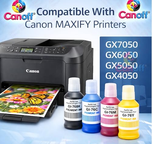 Image of CANOFF GI 76 Pigment Refill Ink Compatible Ink Bottle Replacement for Cano:n MAXIFY GX7050 GX6050 GX5050 GX4050 GX3050 Printers Pigment Ink for Sharp Prints