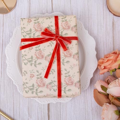 Image of QIANF Vintage Terracotta Velvet Ribbon Christmas Ribbon for Gift Wrapping Crafts Christmas Tree Ornaments Garland Decorations, 3 /8 Inch X 25Yd