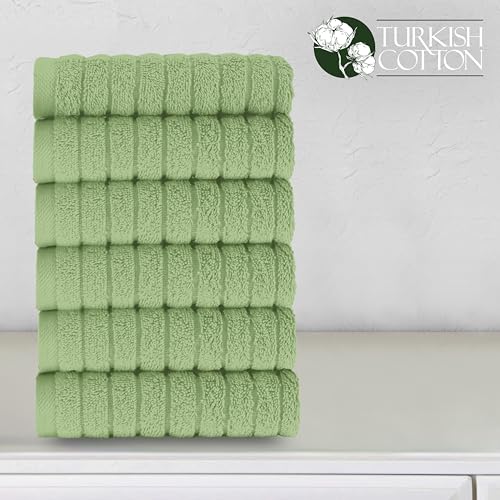 Image of Elegant Comfort 100% Turkish Cotton Corduroy Ribbed Luxury Washcloths 6 Pack Soft 13 x 13 Inch - Higly Absorbent, Durable, Quick Dry, Spa Premium Hotel Quality for Bathroom or Travel, Sage