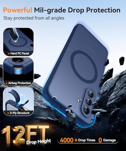 Image of CANSHN Designed for Samsung Galaxy A17-5G Case [Full Camera Protection] [Compatible with Magsafe] Translucent Matte Back Protective Phone Cover, Deep Blue