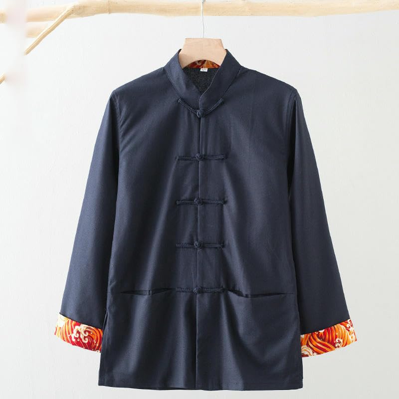 Manteau style chinois rétro avec boutons traditionnels et coupe ample