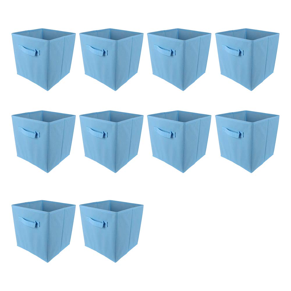 BOJU 10pcs Foldable Storage Box Blue CollapsibleCanvas Fabric Unit Storage Cube Basket Bin for Kids Toy Nursery Clothes Wardrobe