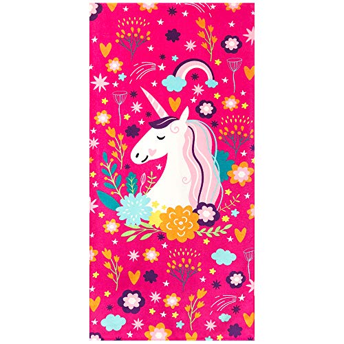 Softerry Love Unicorn Beach Towel Pink Fantasy Rainbow 30 X 60 Inches 100% Cotton Velour (30" X 60", Pink) #TOP1