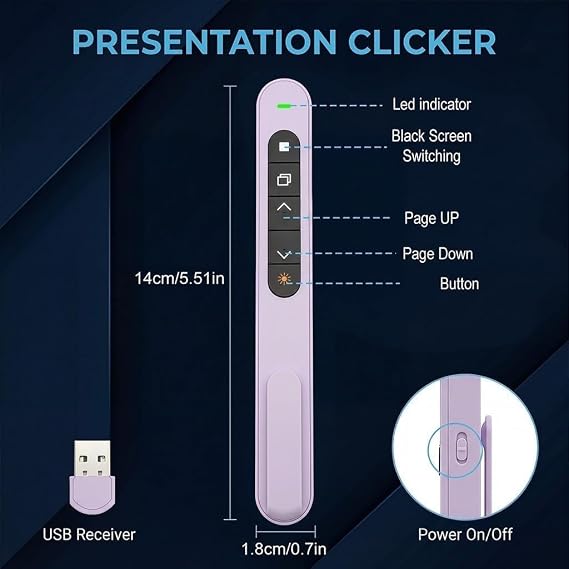 Presentation Clicker for PowerPoint, Wireless Slide Clicker USB