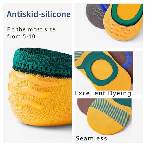 No Show Socks for Men Women 5 Pairs Cotton Low Cut Non Slip Flat Loafer Liner Casual Daily Striped Invisible3