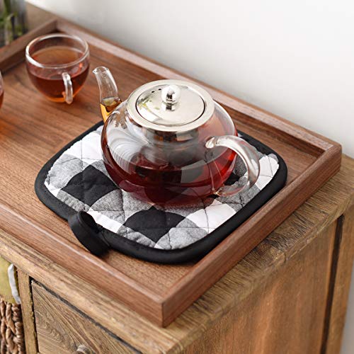 6 Pieces 100% Cotton Potholders For Kitchens ， Heat Resistant With Pocket For Easy Grip. (Black Plaid) #TOP4