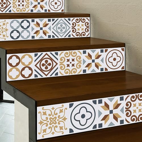 Image of Moroccan Tile Stickers | Waterproof Self Adhesive Peel & Stick Tile Decals for Kitchen Backsplash, Bathroom Wall, Floor, Furniture & Glass (8x8 Inch, Design 10, 36 Pic)