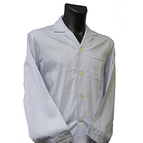 Lloyd Attree & Smith Gents 100% Cotton Pyjamas Pajamas In Light Blue & Yellow Check Cover