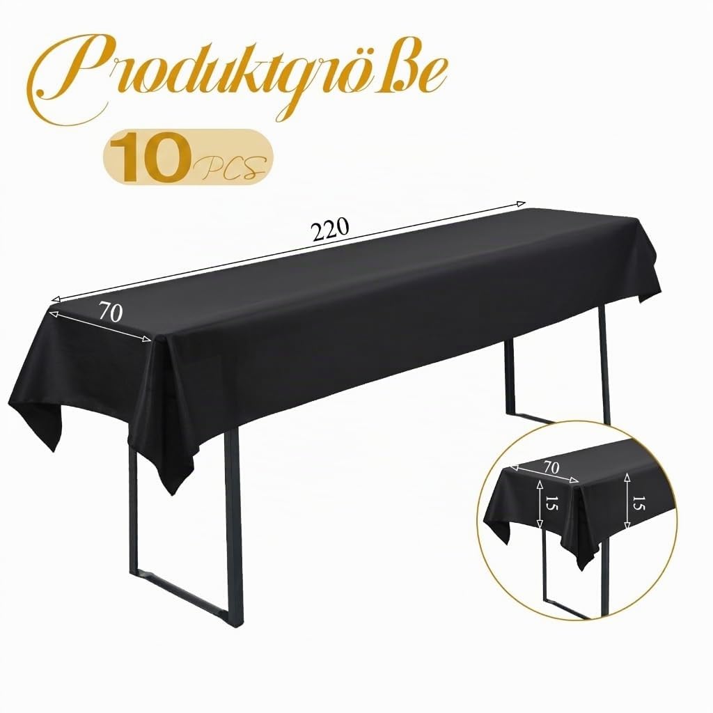 10 Bier Tischdecken für Rechteck Tische,Schwarz,100x250 cm | Polyester Tischdecke, Waschbare und Langlebige Tischdecke Tischdeckes für Garten Partys Geburtstagsfeier oder Grill