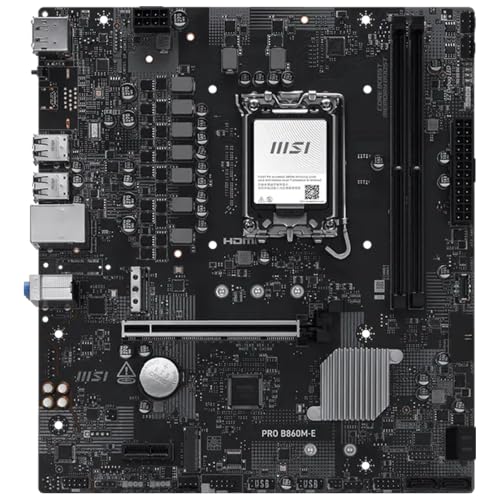 Image of MSI PRO B860M-E Motherboard, mATX - Supports Intel Core Ultra Processors (Series 2), LGA 1851 - Direct 6 Phases, DDR5 Memory Boost (up to 9066+ MT /s OC), PCIe 5.0 x16, M.2 Gen5, 5G LAN