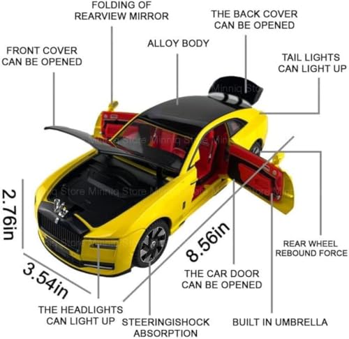 Image of 1:24 Rolls-Royce Spectre Diecast Metal Pull Back Car with 6 Openable Doors with Sound and Light Toy Decoration car Best Gift Toys for Kids (1.24 Rolls Royce Spectre - Yellow)