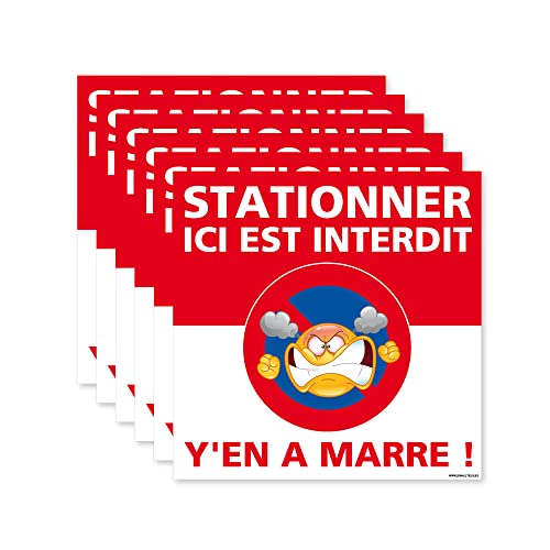 6 Autocollants à Coller sur la Voiture. Papier Autocollant dissuasif carré Stationner Ici C'est Interdit, Y'en a marre ! Lot de 6 Stickers Interdiction de...