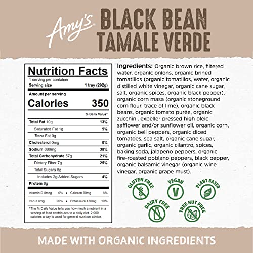Amy'S 0042272002696 Frozen Meals, Black Bean Tamale Verde thumb #4