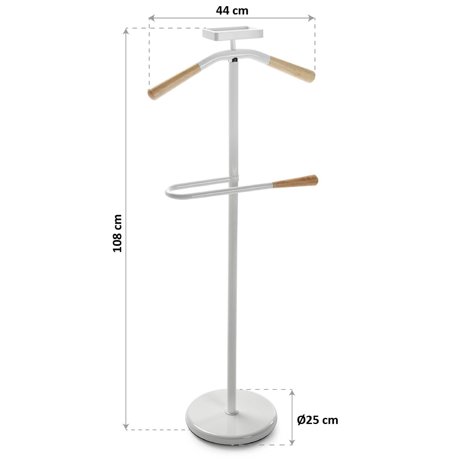 Relax World Servo Muto Moderno Legno e Metallo,Servomuto,Appendiabiti Indossatore per Camera da Letto e Spogliatoio,Multifunzionale,Dimensioni P25x44x108 cm (Bianco)