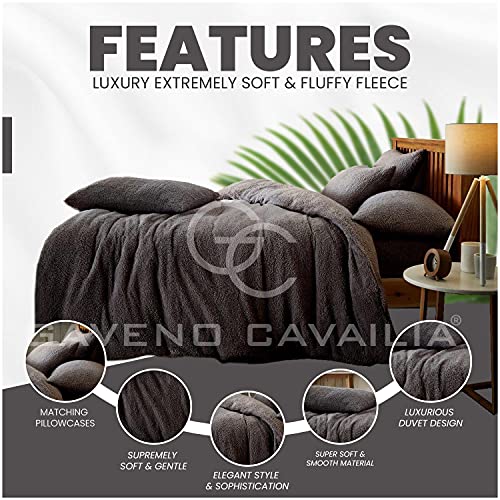 GC GAVENO CAVAILIA Fleece Duvet Cover Set Single - Fluffy Bedding Set including Pillowcases - Charcoal - Image 3