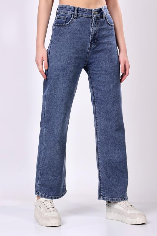 Image of London Hills Women's High Rise Wide Leg Jeans | Relaxed Fit Baggy Denim Pants | Stylish Straight Fit Comfortable Casual Wear Jeans for Women (Black)