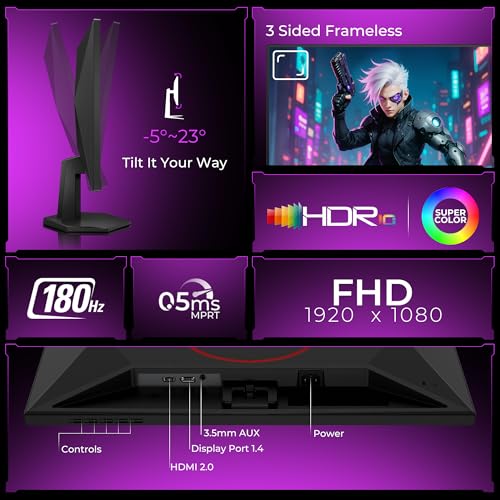 Image of AOC 27G42E Gaming Monitor 27 inch FHD Fast IPS Gaming Monitor, 180Hz Refresh Rate, 0.5ms Response Time, Adaptive Sync, HDR10, Flicker-Free, HDMI 2.0 and DisplayPort 1.4 Connectivity (Black)