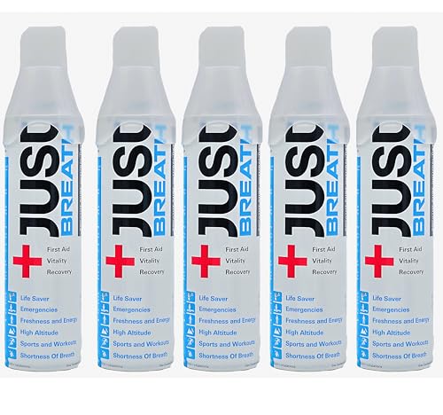 Image of Just Breath Liquid Oxygen Drops /Portable Oxygen Can /Respiratory Support for Health, Recovery, Sports, Outdoor Performance & Altitude /Fresh Pure Natural Canned Oxygen (Pack Of 5)