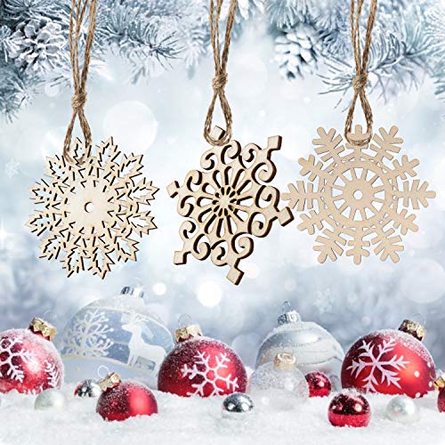 SAVITA 27Pcs Wooden Snowflakes Ornaments Hanging Cutout Embellishment for Christmas Tree Decor 9.3cm/4inch - Image 4