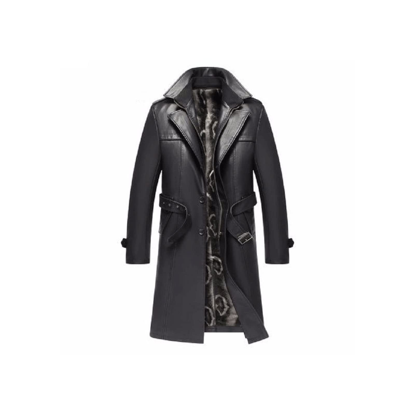 HODORE Jackets, Autumn Winter Real Leather Thicked Trench Coat Men