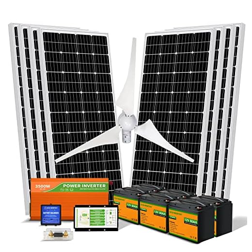 ECO-WORTHY 1200W 24V Solar Wind Generator System Complete Kit for Off-Grid/Home/Farm/Shed: 8pcs 100W Solar Panels + 400W Wind Turbine + 6pcs 50AH Lithium Batteries + 3500W Off-Grid Inverter