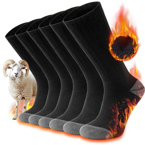TANSTC Thermal Socks for Men Women Merino Wool Socks Warm Thick Socks Winter Walking Hiking Socks Cushioned Moisture Wicking Cozy Outdoor Boot Socks 3 Pairs,Black,L