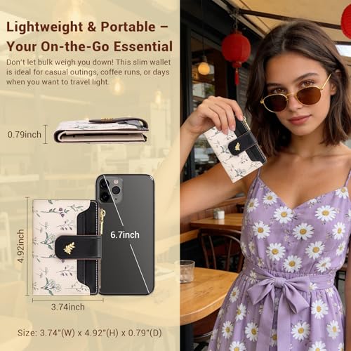 Image of YINHEXI Women's Wallet, Compact and Small Bifold PU Leather Card Holder, Mini Purse with Coin Pocket for Ladies, Girls (Floral Black)