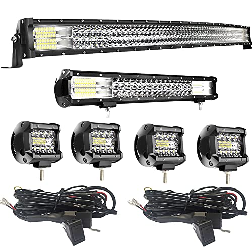 Led Light Bar 50 Inch 684W Curved +20 Inch 288W Triple Row Spot Flood Combo Beam Light Bars 4Pcs 4 Inch 60W Led Fog Lights W Rocker Switch Wiring Harness for Jeep Trucks ATV UTV Polaris Boats