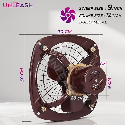 Image of Unleash Metal High Speed Exhaust Fan, 9 Inches (230mm), 55W, 3000RPM, Copper Winding Motor, Low Noise, for Bathroom and Kitchen | Warranty: 2 Years (Brown)