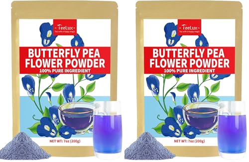 Image of TeeLux Butterfly Pea Flower Powder, Natural Butterfly Pea Flower Tea for Blue & Purple Drinks and Food Coloring, Caffeine-Free, 7oz /200g (Pack of 2)