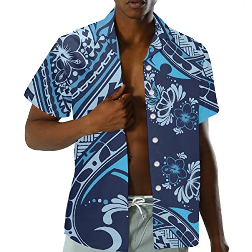 GLUDEAR Men's Polynesian Tribal 3D Print Casual Button Down Short Sleeve Cuba Collar Shirt3