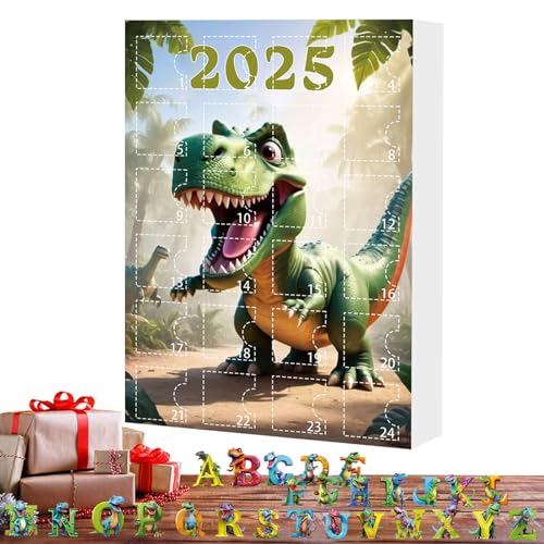 XUQEAYWD Calendario de Adviento Navideño - Countdown To Christmas,Set de Temáticos de Dinosaurios con Alfabeto 2D de 24 Cajas para Colgar en Árbol