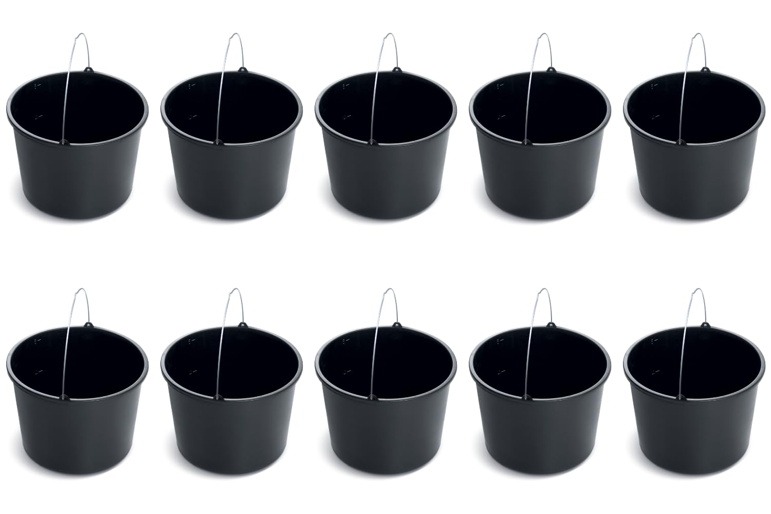 Black Plastic Bucket by Stolmet, Four Sizes (5L, 12L, 16L, 20L), Durable and Versatile solution for use at home, garden, construction sites, or workshops, Set of 1, 3, 5 or 10 (10, 5 Litres)