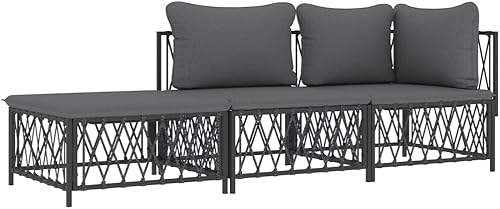 Miniatura 4 de Juego de muebles de jardín de 3 piezas, juego de muebles de patio al aire libre con cojines extraíbles, marco de acero con recubrimiento en polvo,