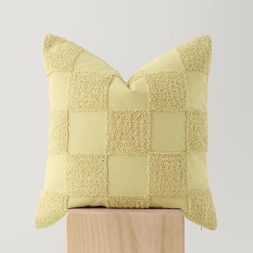 Double Stitch 100% Cotton Throw Pillow Covers - Checkered Tufted