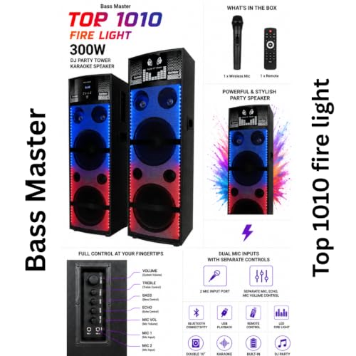 Bass Master TOP 1010 Fire Light 300W DJ Tower Speaker Pair - Image 4