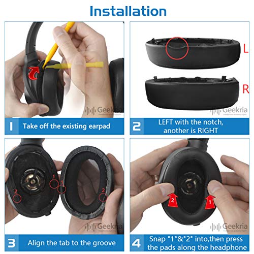 Geekria Repuesto Almohadillas para Sony MDR-100A/ 100AAP/ H600A Auriculares Almohadillas, Piezas de Reparación (Negro) miniatura 5