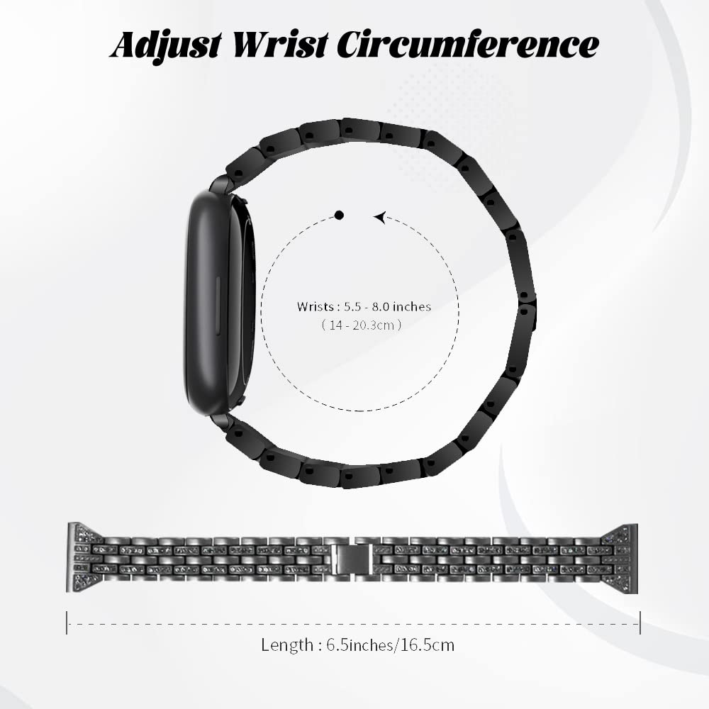 KeeFos 20mm Cinturino in Metallo Compatibile con Amazfit T-Rex 3 Pro 44mm/Active 2 Square/Active 2/GTR Mini/GTR 42mm/GTS 4/4 Mini/3/Bip 3 Pro/3, Brillante Cinturino con Strass - Nero