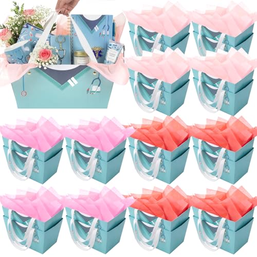 Supervitae 30 Pack Nurse Empty Paper Gift Basket Bulk with Handles 9.1'' × 4.3'' × 5.5'', 30pcs Wrapping Tissue Paperfor Nurses Appreciation Thank Party Memorable Nursing Assistant(Blue)
