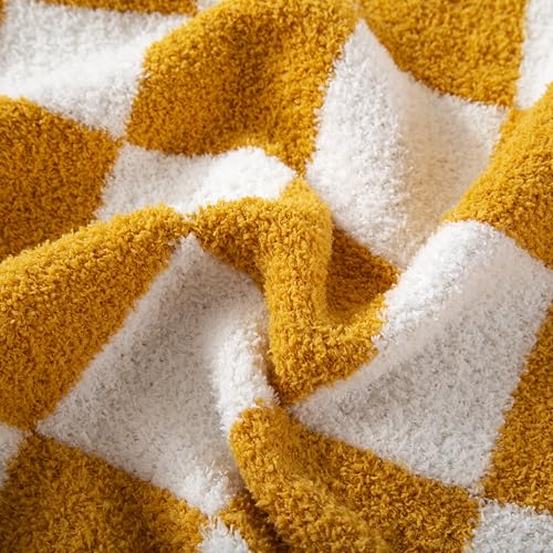 Image of Elegant Comfort Checkered Throw Blanket, Gold Super Soft Cozy Fluffy Warm Throw Blankets for Couch, Sofa, Chair, Bed, Camping, Picnic, Travel Lightweight Bed Blanket (50 inch x 70 inch)
