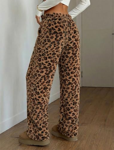 Image of ZAFUL Women's Fuzzy Plush Pajama Pants Wide Leg Pj Bottoms Lounge Pants | Soft Fluffy Sleep Pants Drawstring Elastic Waist Teddy Pjs for Women No Pockets