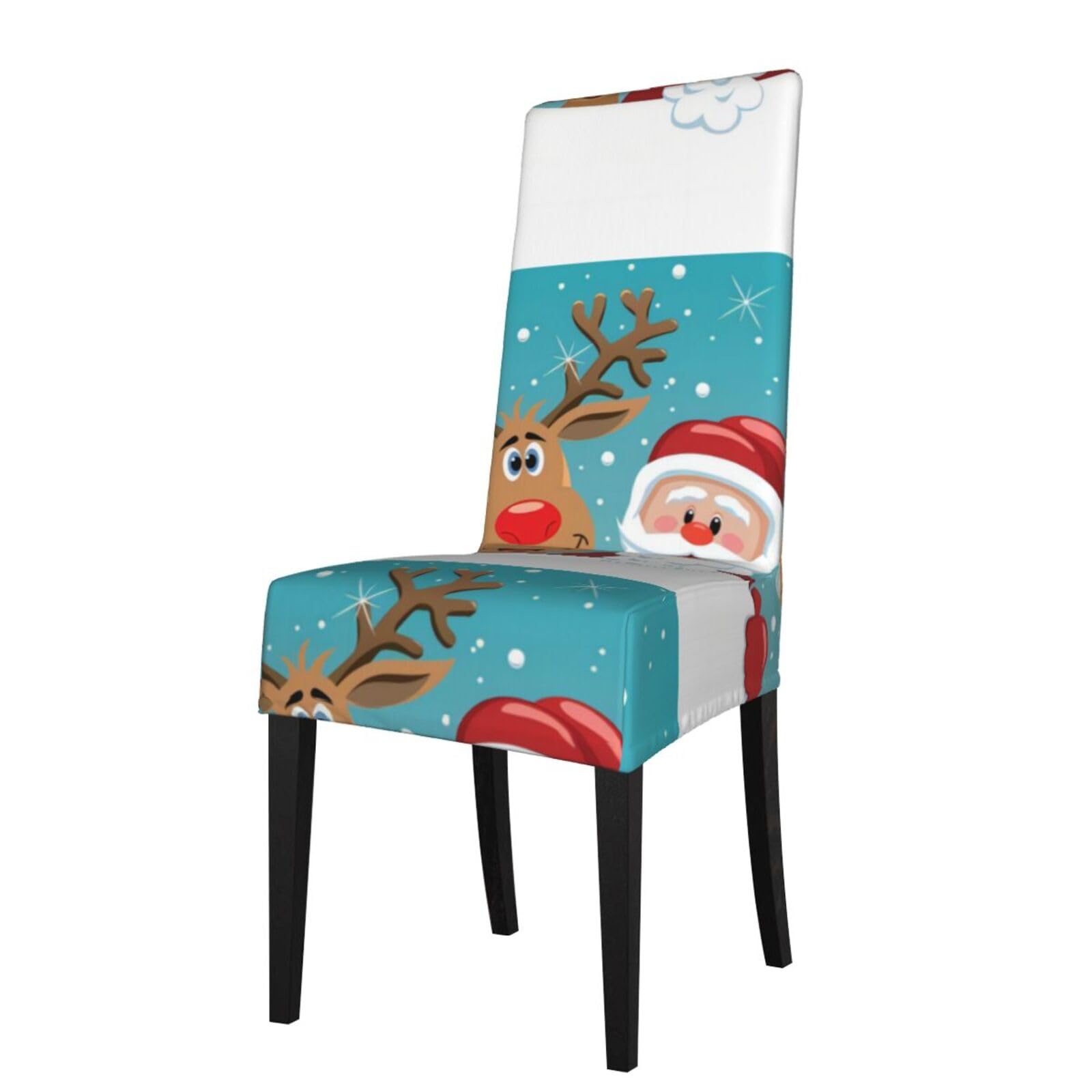 WHJSSF Sant Claus Deer Prints Protection Cover for Dining Chair – Stretchy Dining Chair Throw Covers, No Ironing Needed, Fits 18-22" Back, Universal Fit for Kitchen, Hotel, Wedding