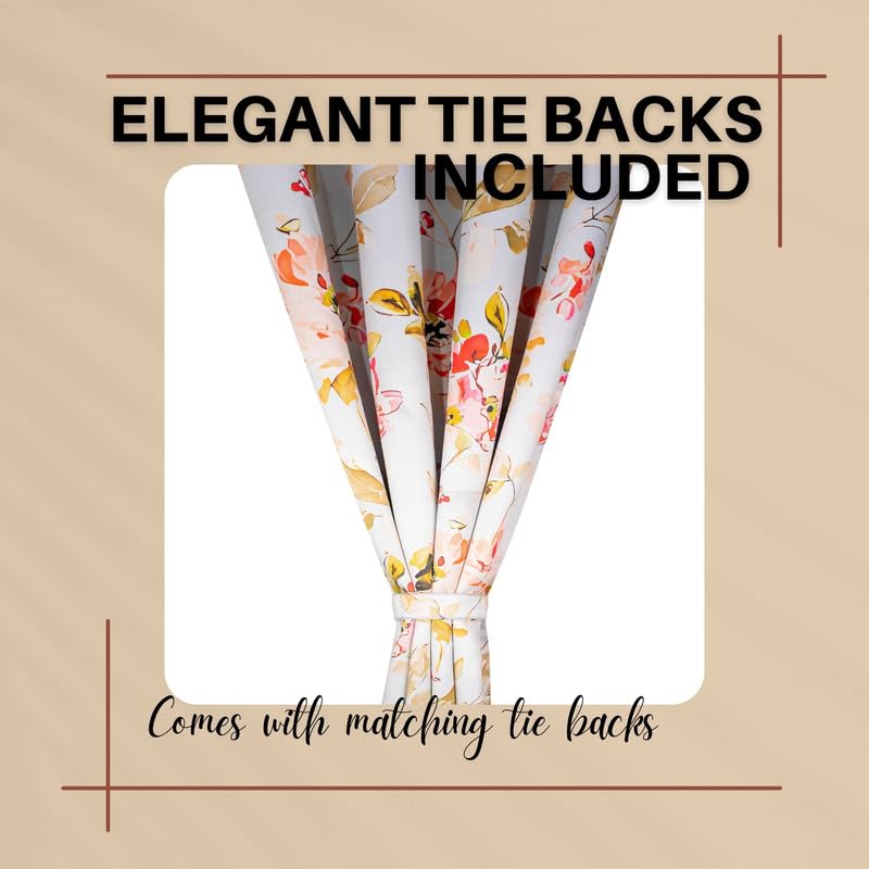 Image of Blackout 9 feet Long Curtains Set of 2 with Tie Back, parda 9 feet Long, Foil Printed Curtain for Living Room, Bedroom, 80-85% Blackout, Perfect for Home (9 Feet, White, Peach and Yellow)