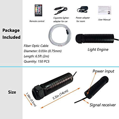 Car Use Bluetooth LED Fiber Optic Light Star Ceiling Kit, APP/Remote Controller Music Mode 6W RGB Starlight Headliner, 150pcs 0.03in 6.5ft - Thumbnail 4