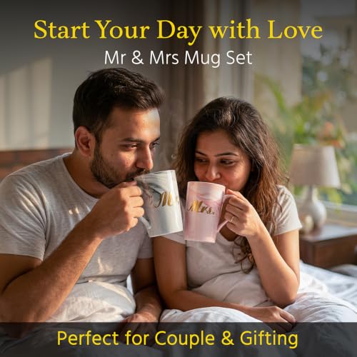 Image of ZAICUS Couple Coffee Mug Set with Lid & Spoon - Mr & Mrs Cup Set