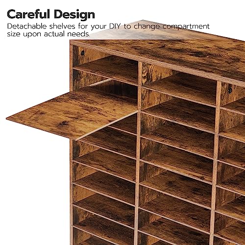 HOOBRO Literature Organizer, 27 Compartments Wooden Mail Organizer, Countertop Literature Sorter with Adjustable Shelves for Home, Office, School, Student Mailbox for Classroom, Rustic Brown FG27WF01